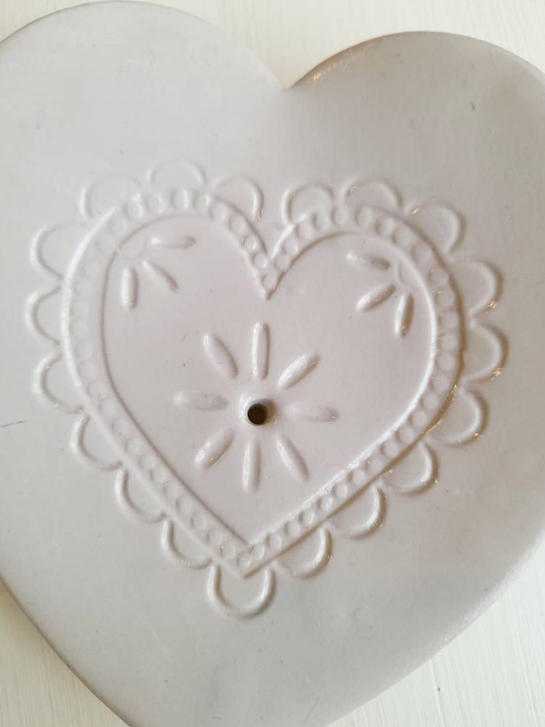 Gray heart shaped clay soap dish, with drainage hole, self draining, bathroom, kitchen. image 4