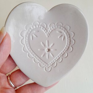 Gray heart shaped clay soap dish, with drainage hole, self draining, bathroom, kitchen. image 1