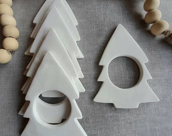 White clay christmas tree napkin rings, set of 2, 4, 6. scandi nordic minimalistic rustic, christmas decor, christmas table setting.