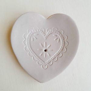 Gray heart shaped clay soap dish, with drainage hole, self draining, bathroom, kitchen. image 2