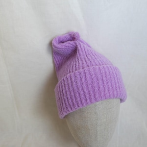 Lilac Boucle Merino Wool Pixie Beanie, Pointed Ribbed Knit Winter Hat for Women, Soft Lavender Elf Cap with Loop, Cozy Gift for Her, OneSize