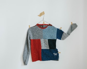 children's sweater for winter, patchwork, patchwork knitting sweater, jumper knit kids patchwork, merino patchwork