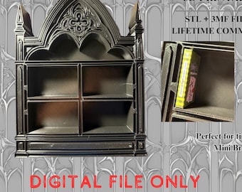 Mini estantería gótica imprimible en 3D (STL) - Expositor digital de pared para objetos de colección / Licencia comercial de por vida