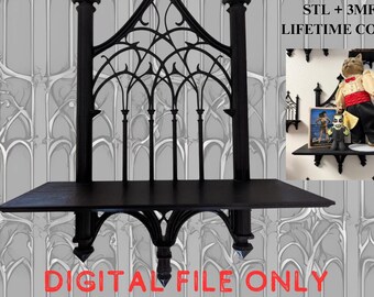 Estantería imprimible en 3D con puerta gótica (STL) – Exhibición digital de pared para coleccionables / Licencia comercial de por vida