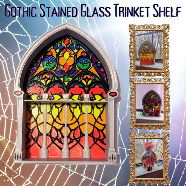 Gothic Cathedral Stained Glass Trinket Shelf - Enhance Your Space with Vibrant Medieval Charm - 8 Color Design - Free Shipping