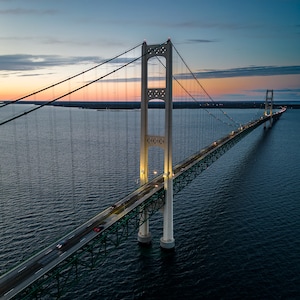 Mackinac Bridge Blues - Michigan Photography, Sunset Photography, Large Prints, Mackinaw City, Blue Sky, Printable Art, Wall Decor, Wall Art