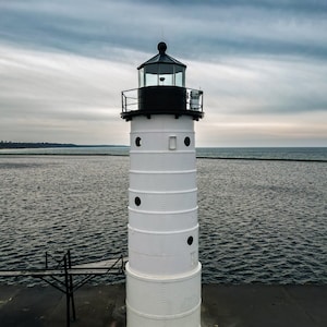 Manistee Lighthouse Image, Cold Moody Blues, Winter, Wall Decor, Lighthouse Lover, Northern Michigan, Lake Michigan, Fine Art Print, White