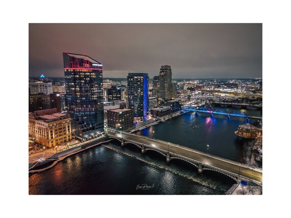 Grand Rapids Michigan Night Photography Print: Cityscape Wall Art
