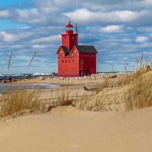 Big Red Lighthouse - Holland Michigan, Ottawa Beach, Michigan Lighthouse, Beach, Lake Michigan, Great Lakes, Holland State Park, Wall Decor
