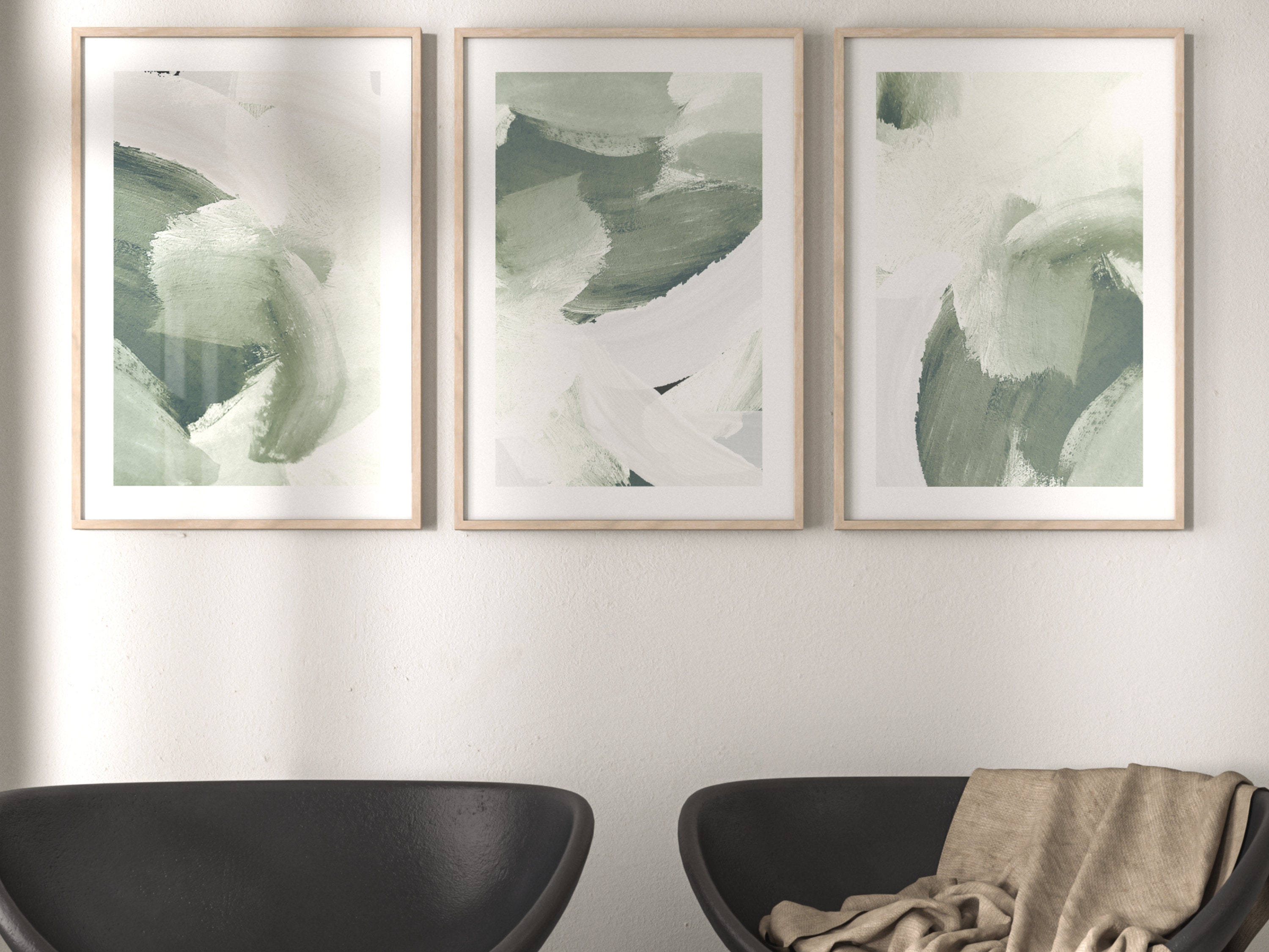 Sage Green Abstract Set of 3 Prints · Sage Green Wall Art · Abstract ...