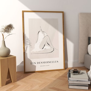 Impresión de arte de pared de dibujo de línea femenina, arte de pared minimalista, neutral, beige, conjunto de pared de galería, decoración de sala de estar, Japandi, grande, dormitorio, Boho
