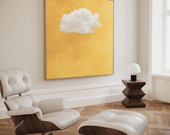 Yellow Cloud Canvas Wall Art, Floating Framed Art, Extra Large Living Room Decor, Vibrant Bright Art, Sky Wall Art, Minimalist Art,