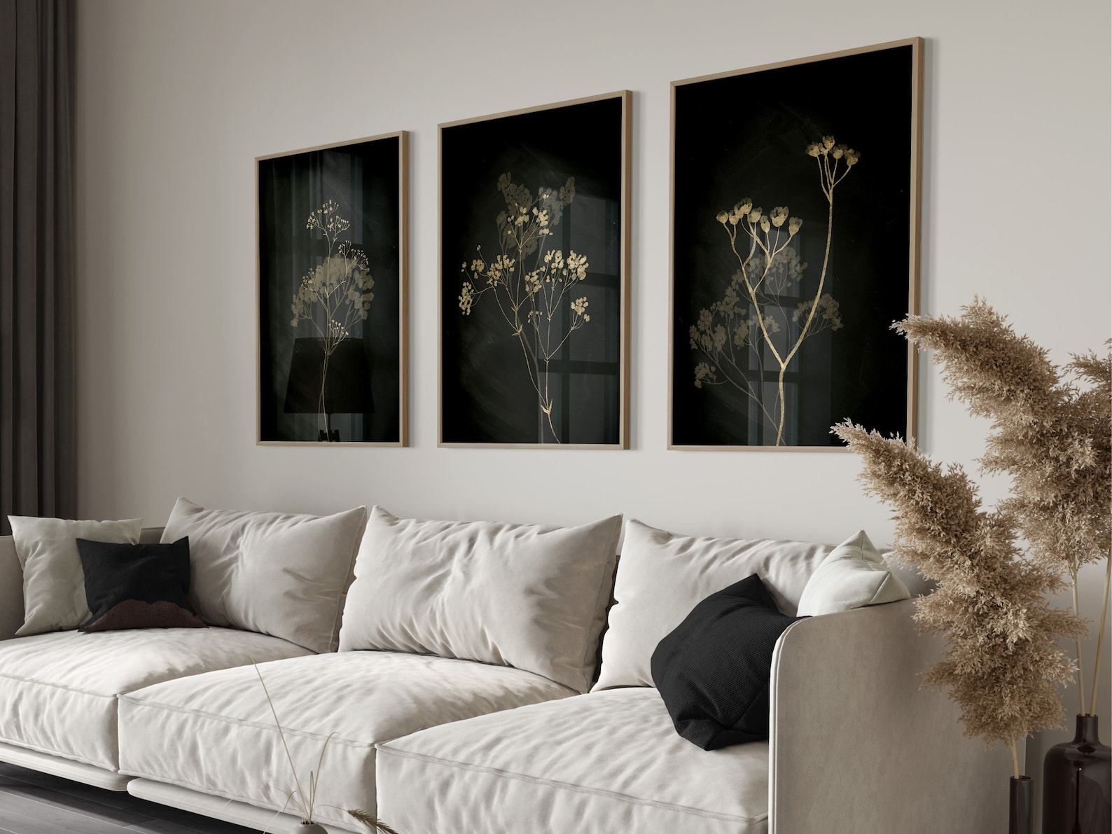 Black and Gold Botanical Wall Art, Set of 3 Prints, French Decor ...
