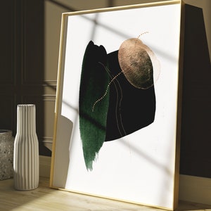 Emerald Green And Gold Abstract Print · Emerald Green Decor · Abstract Art · Minimalist Wall Art · Dark Green Wall Art · Bronze Wall Art