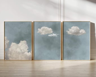Light Blue Cloud Wall Art, Set of 3 Prints, Sky Art Print, Minimalist Abstract Art, Bedroom Decor, Above Bed Art, Over the Bed Wall Art