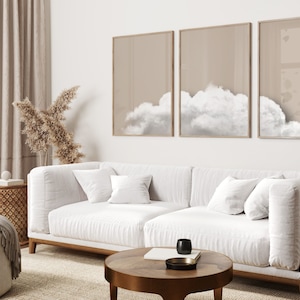 Bedroom Wall Art Over the Bed, Cloud Art, Set of 3 Prints, Above Bed Decor, Beige Wall Art, Bedroom Wall Decor, Neutral Wall Art, White image 2