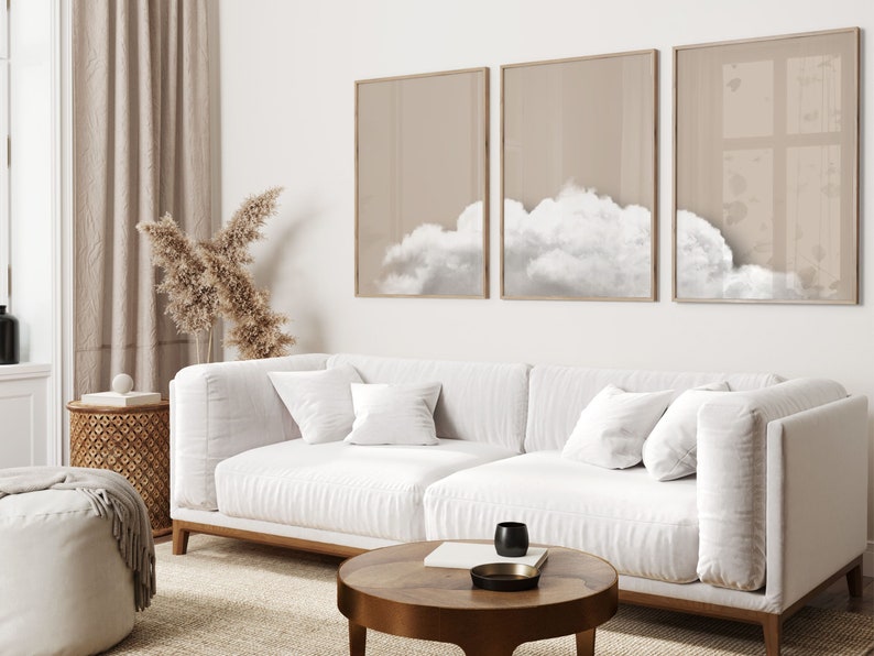 Bedroom Wall Art Over the Bed, Cloud Art, Set of 3 Prints, Above Bed Decor, Beige Wall Art, Bedroom Wall Decor, Neutral Wall Art, White image 2