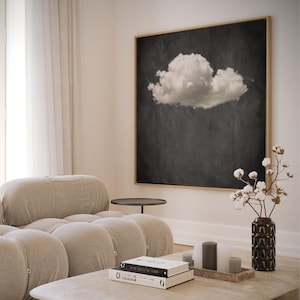 Square Grey Cloud Wall Art Canvas, Framed Canvas Print, Minimalist, Large Wall Art, Living Room Decor, Wall Decor Over the Bed, Moody Sky