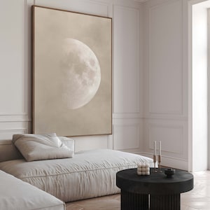 Arte de parede em tela de lua neutra, decoração minimalista de sala de estar, quarto, impressão em tela flutuante, giclée, arte de parede extra grande, Boho