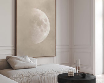 Neutral Moon Canvas Wall Art, Minimalist Living Room Decor, Bedroom, Floating Framed Canvas Print, Giclée, Extra Large Wall Art, Boho