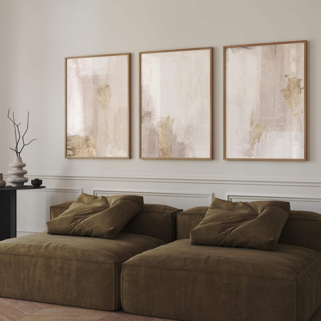 Beige Gold Abstract Wall Art, Gallery Wall Set of 3 Prints, Neutral ...