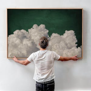 Emerald Green Cloud Canvas Wall Art Print, Floating Framed Art, Horizontal Giclée Art, Large Living Room Decor, Dreamy Original Art Hanging