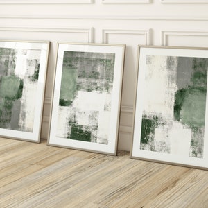 Set verde salvia di 3 stampe, arte astratta, set da parete della galleria, bianco grigio, arredamento soggiorno, camera da letto, pittura, poster, minimalista, grande