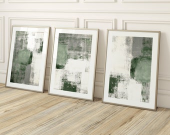 Sage Green Set of 3 Prints, Abstract Art, Gallery Wall Set, Grey White, Living Room Decor, Bedroom, Painting, Poster, Minimalist, Large