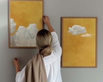 Yellow Cloud Wall Art Prints, Minimalist Set of 2 Prints, Vibrant Abstract Art, Colorful Bedroom Art, Large Living Room Decor, Sky Art Print