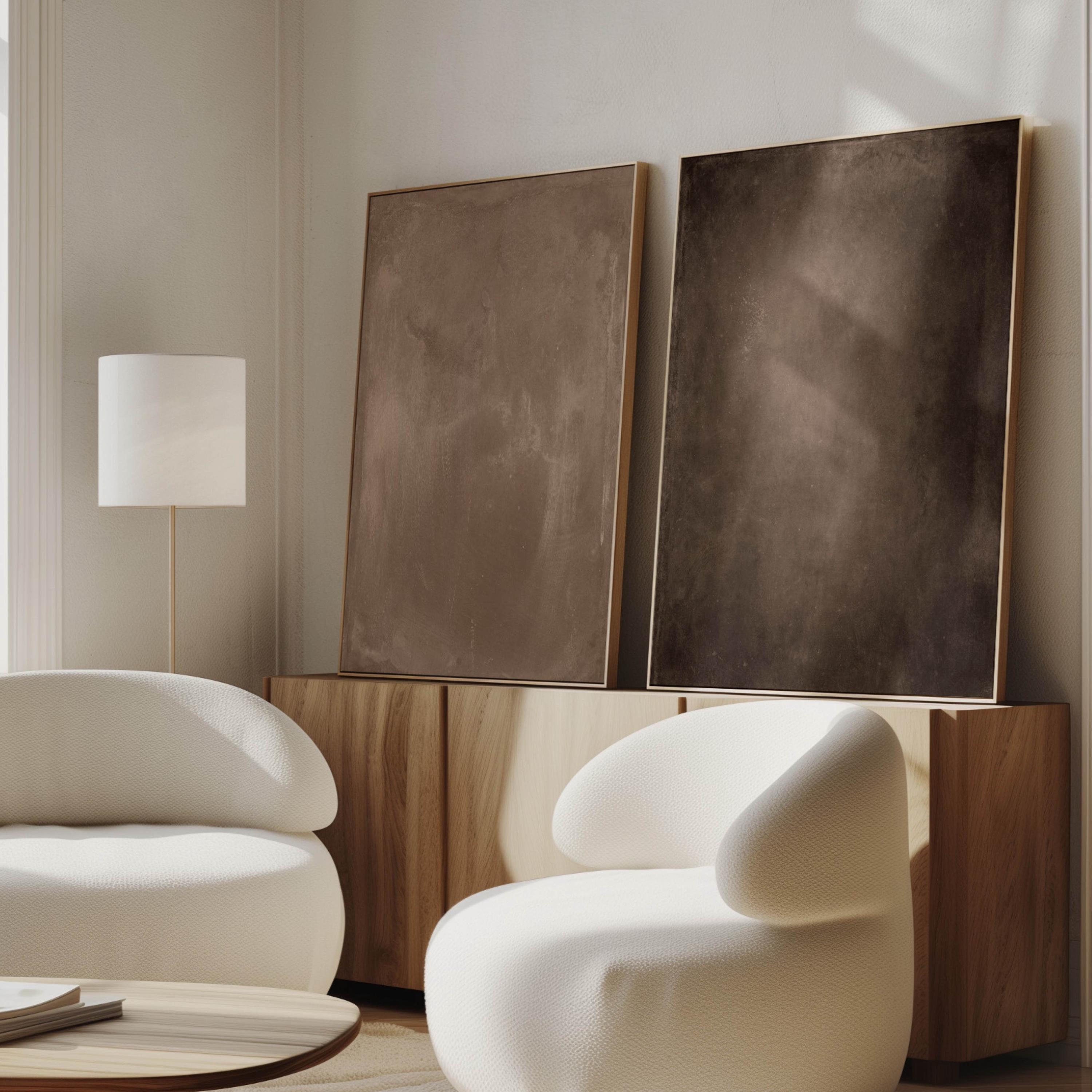 Dark Brown Wabi Sabi Canvas Wall Art, Set of 2 Framed Art, Beige Decor ...