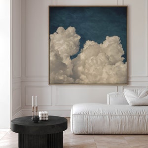 Blaues Quadrat Wolke Wandbild, Leinwanddruck, Himmel, minimalistisch, große Wandkunst, Wohnzimmer Dekor, gerahmte Wandkunst, Schlafzimmer Wandkunst, über dem Bett