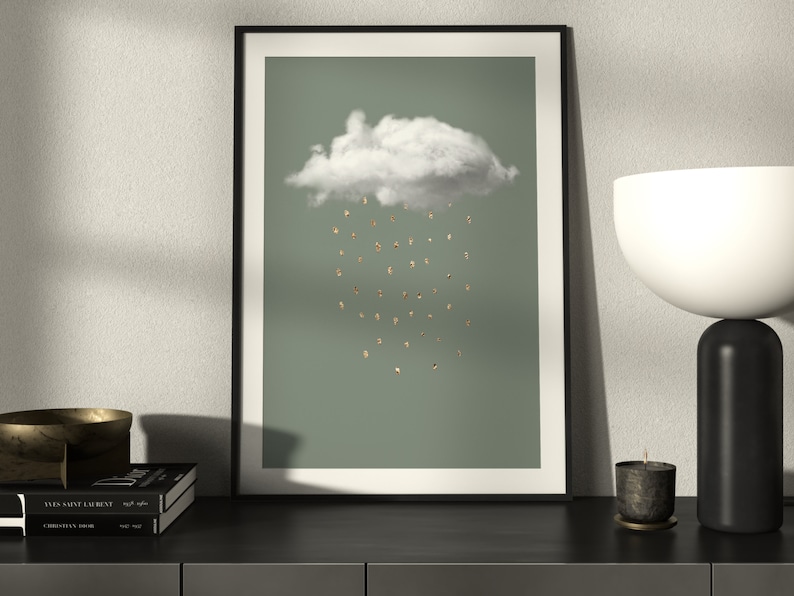 Sage Green and Gold Cloud Wall Art Sage Green Decor Rain Etsy