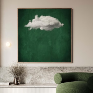 Emerald Green Cloud Wall Art, Framed Canvas Print, Minimalist, Large Wall Art, Living Room Decor, Framed Art, Wall Decor Over the Bed