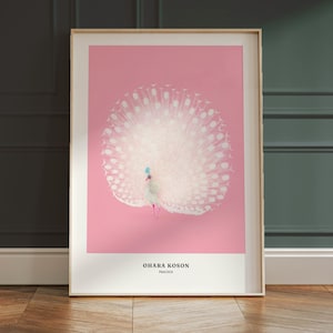 Pink Peacock Japanese Wall Art Print, Ohara Koson, Living Room Decor, Bedroom, Japandi Decor, Exhibition Poster, Large Wall Art, Eclectic