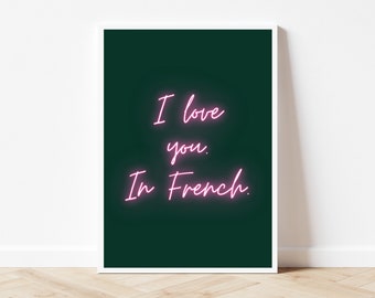 I Love You In French Art Print · Emerald Green Wall Art · Pink Wall Art · Pop Art · Gallery Wall Set · Wall Decor · Girlfriend Gift