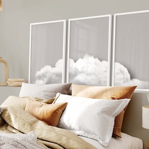 Grey Cloud Wall Art Prints, Set of 3 Prints, Above Bed Decor, Bedroom Decor, Cloud Poster, Minimalist, Japandi, Wall Decor Over the Bed