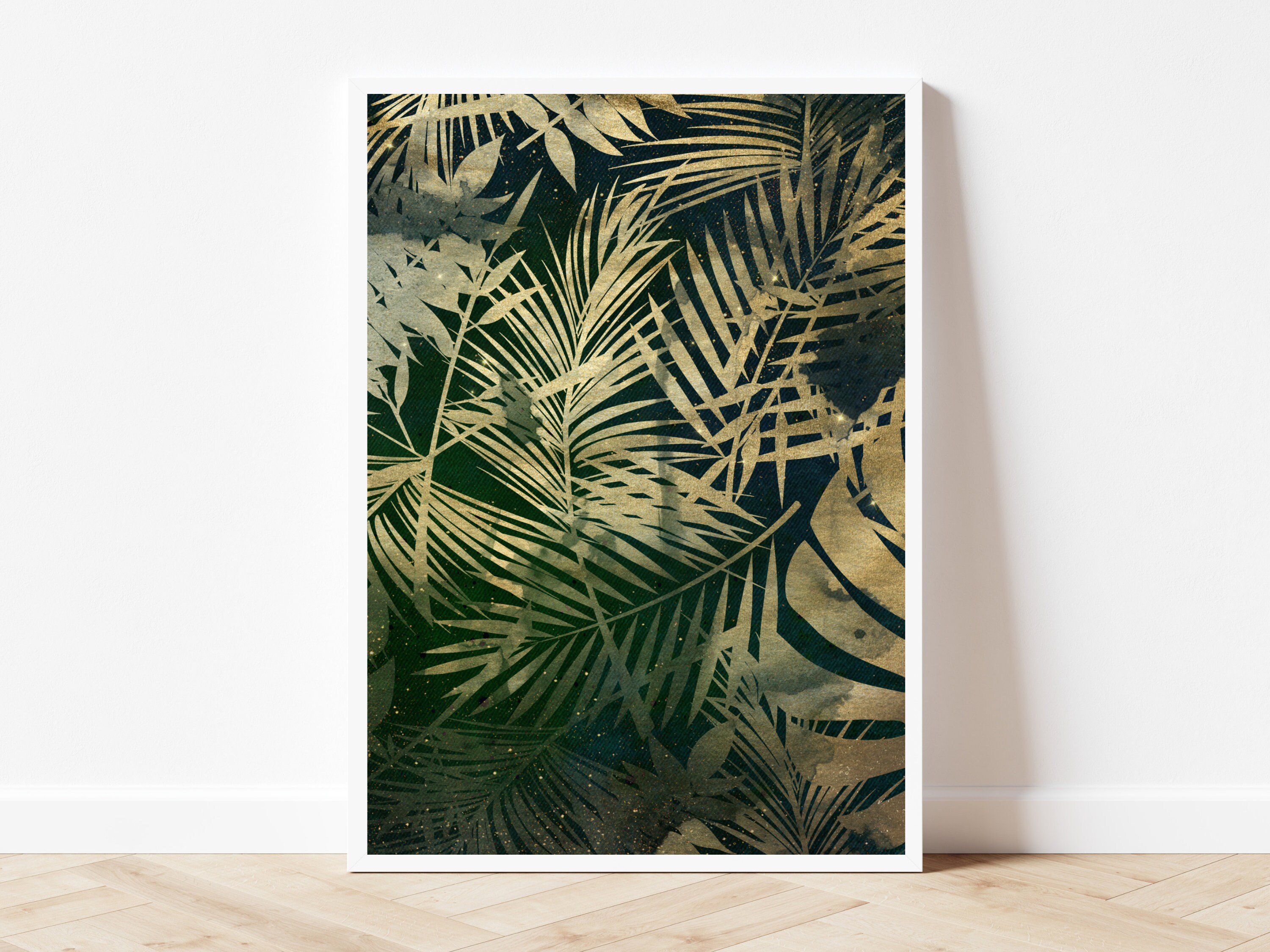 Emerald Green and Gold Wall Art Tropical Art Palm Leaves Etsy UK