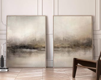 Vintage Landscape Canvas Wall Art, Wabi Sabi Wall Art, Set of 2, Floating Framed Art, Earth Tone Painting, Living Room Decor, Warm Aesthetic