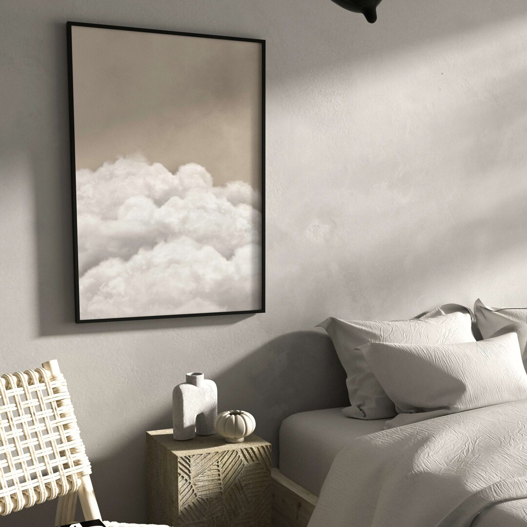 Beige Cloud Wall Art Print, Bedroom Wall Decor Over the Bed Art, Above ...
