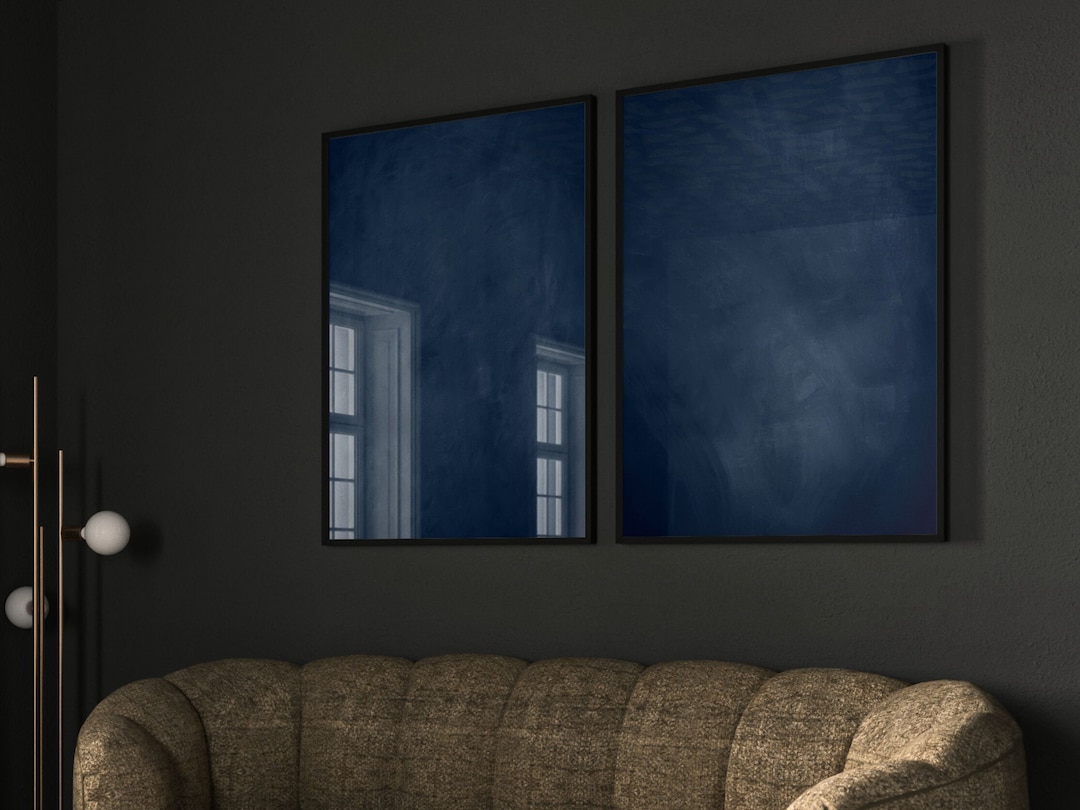 Navy Blue Wall Art, Set of 2 Prints, Abstract Large Wall Art, Dark Blue