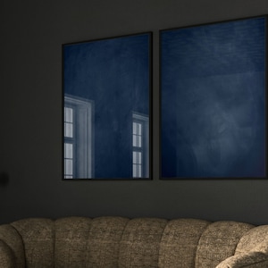 Arte murale blu navy, set di 2 stampe, grande arte murale astratta, blu scuro, indaco, arte murale minimalista, decorazione per soggiorno, camera da letto, sopra il letto
