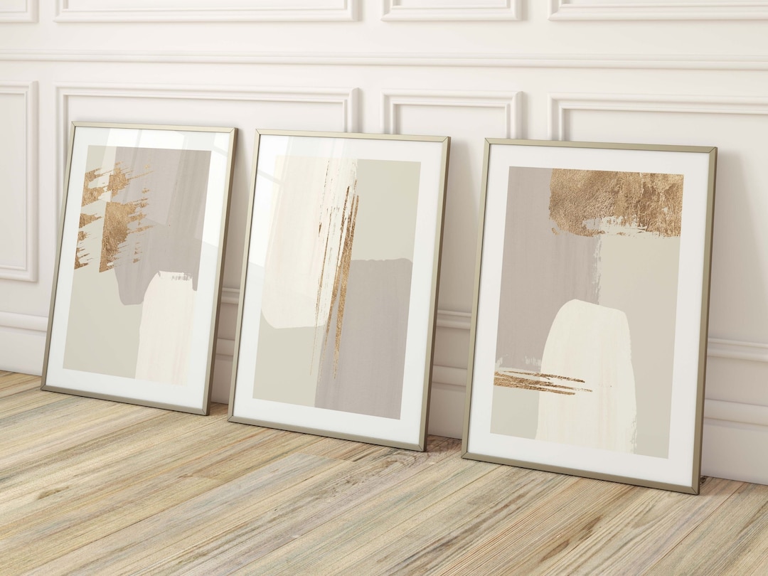 Beige and Gold Abstract Wall Art · Set of 3 Prints, Neutral Wall Art ...