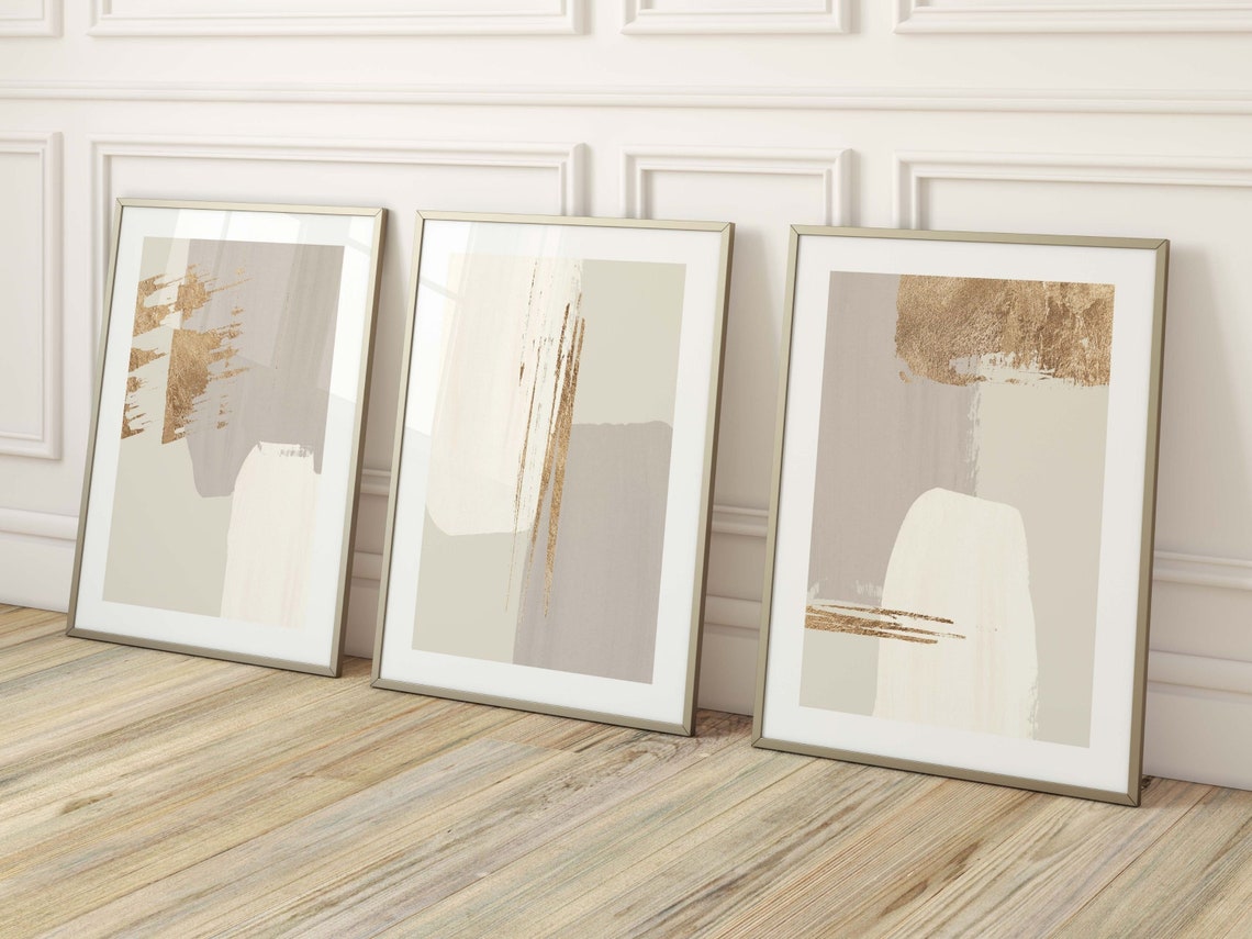 Beige and Gold Abstract Wall Art · Set of 3 Prints, Neutral Wall Art ...