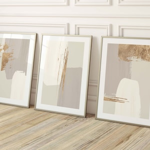 Beige and Gold Abstract Wall Art · Set of 3 Prints, Neutral Wall Art, Minimalist Wall Art, Gallery Wall Set, Living Room Decor, Large Poster