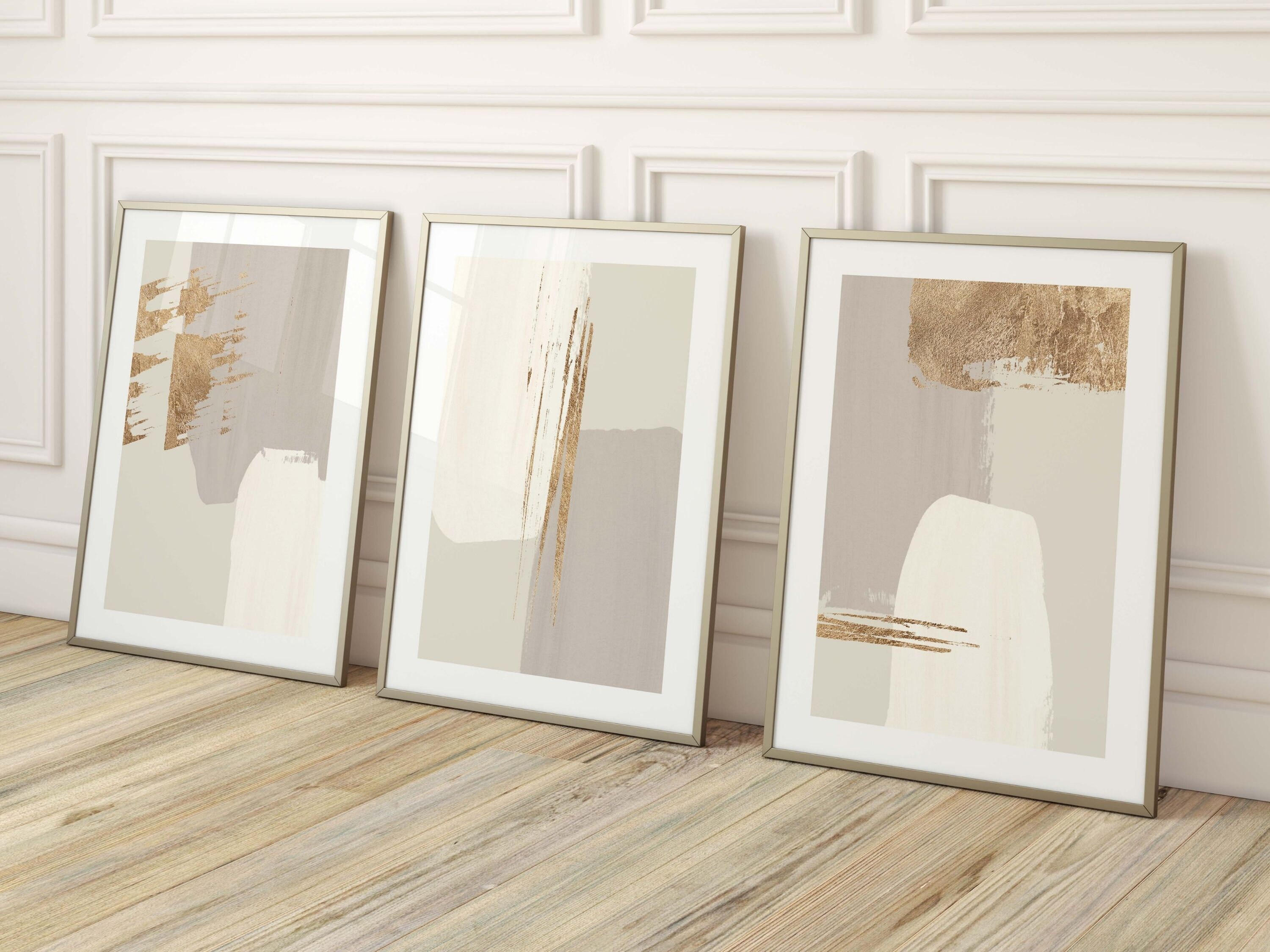 Beige and Gold Abstract Wall Art · Set of 3 Prints, Neutral Wall Art ...