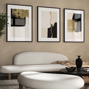 Black and Gold Wall Art · Set of 3 Prints · Black and Beige Wall Art ...