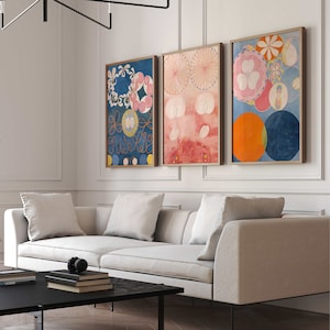 Hilma AF Klint Prints, Set of 3 Prints, Colourful Wall Art, Abstract Art, The Ten Largest, Living Room Decor, Exhibition Poster, Maximalist