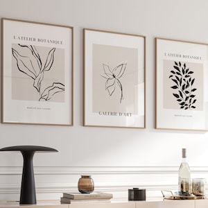 Beige Botanical Wall Art, Set of 3 Prints, Neutral Wall Art, Flower Market, Gallery Wall Set, Modern Large Wall Art, French Decor, Boho