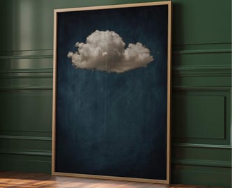 Vintage Blue Moody Cloud Wall Art Print, Framed Canvas Art, Minimalist Art, Large Living Room Decor, Abstract Art, Indigo Night Sky Print