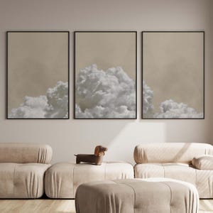 Neutral Cloud Wall Art, Set of 3 Prints, Beige Aesthetic Decor, Large Living Room Decor, Minimalist Decor, Sky Art Print